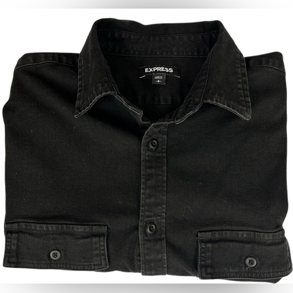 EXPRESS NWOT Men’s Black Cotton-Blend Button Down Shirt Size: S - Picture 9 of 9